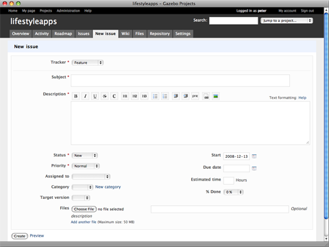 Project New Issue Form