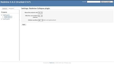 Settings view; Project-selector shown