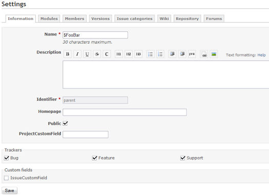 Sceenshot of the information-tab of the project-settings