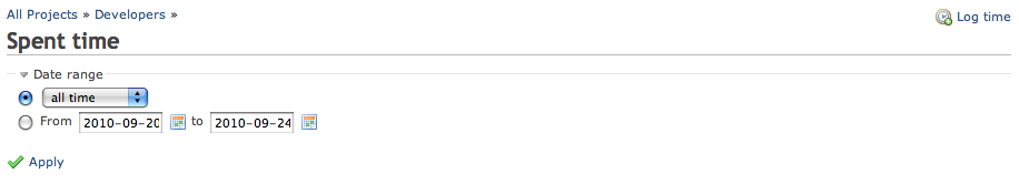 UI for searching time log entries
