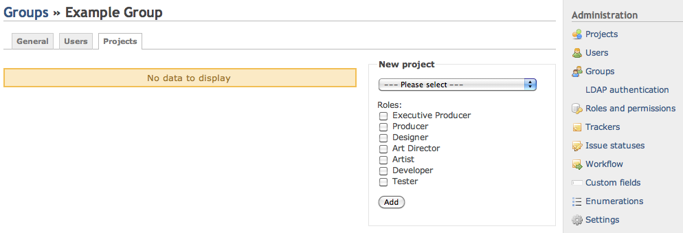 Screenshot of Redmine New Group to Project