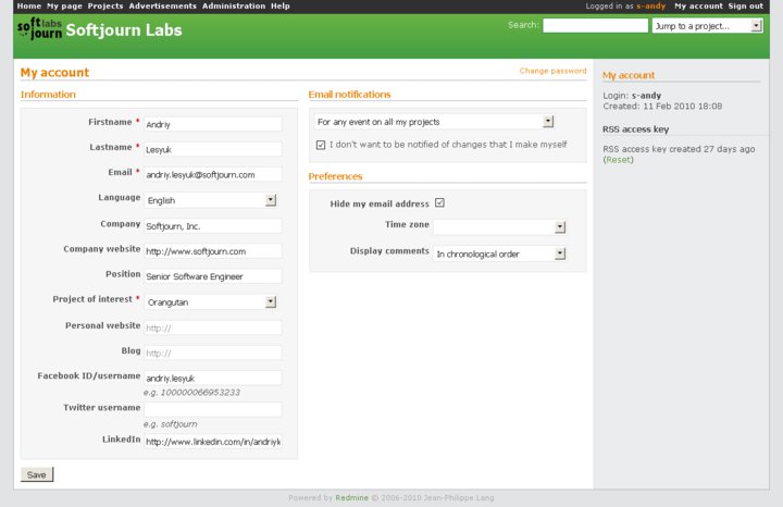 Account page