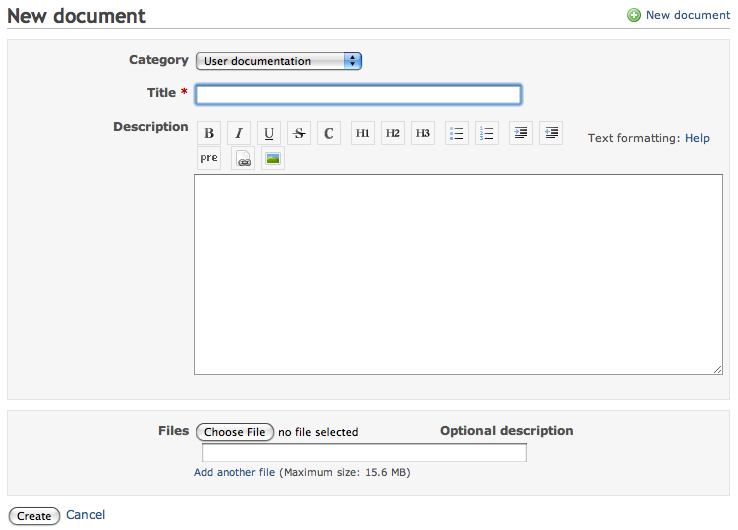 New document input form